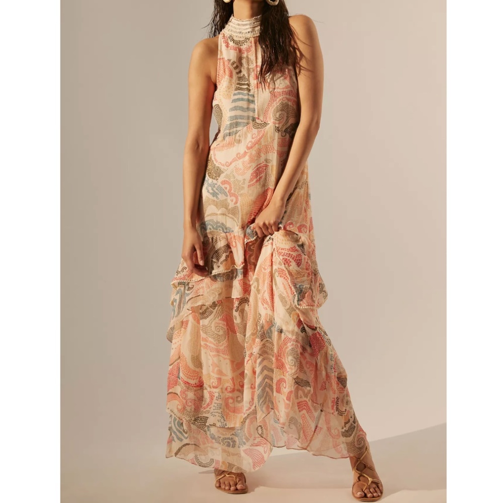NWT | Anthropologie Crochet-Trimmed Maxi Dres Sz Large